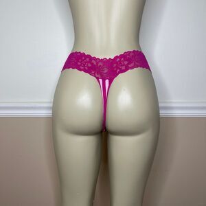 Victoria's Secret Hot Pink Striped Lace Waist Cotton Thong Panty
